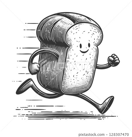Running Cartoon Bread Slice raster illustration 128307470