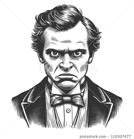 Grumpy Victorian Gentleman engraving sketch vector Grumpy Victorian Gentleman engraving sketch vector 128307477