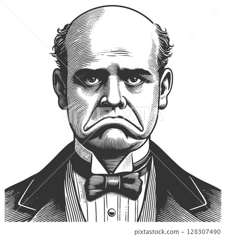 Grumpy Victorian Gentleman engraving sketch vector 128307490