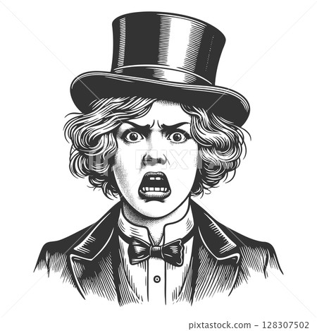 Shocked Woman in Top Hat vector illustration 128307502