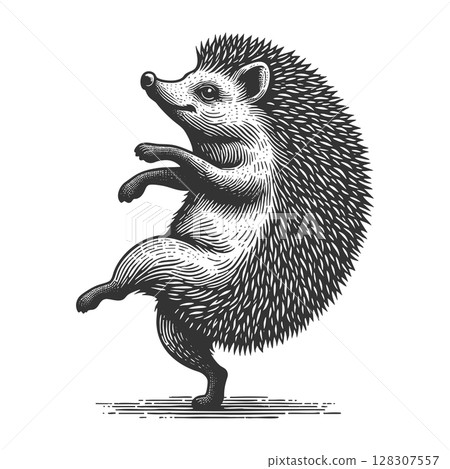 Dancing Hedgehog engraving sketch vector illustration Dancing Hedgehog engraving sketch vector illustration 128307557