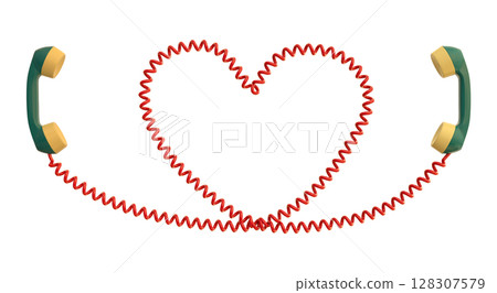 Heart-Shaped Cord with Vintage Telephone Handsets on Transparent 128307579