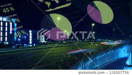 Image of statistics processing over cityscape 128307756