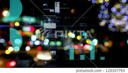 Image of statistics processing over out of focus lights and cityscape 128307764