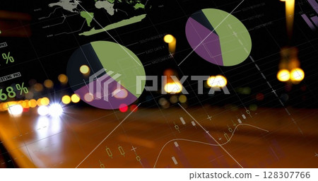 Image of statistics processing over out of focus lights and cityscape Image of statistics processing over out of focus lights and cityscape 128307766