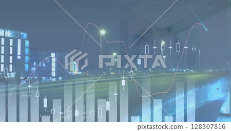 Image of financial data processing over cityscape Image of financial data processing over cityscape 128307816