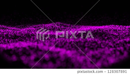 Digital image of purple digital wave against black background 128307891