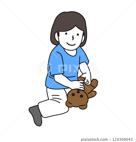 Illustration of a child holding a stuffed animal 128308043