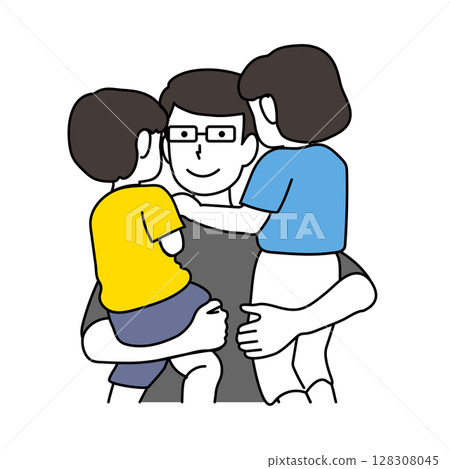 Illustration of a father holding two children 128308045