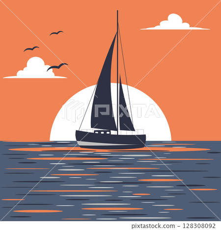 marine scene with yacht 128308092