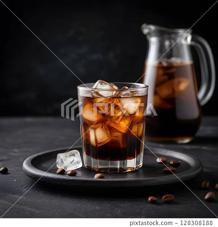 Iced Cold Brew on Black Surface Iced Cold Brew on Black Surface 128308188