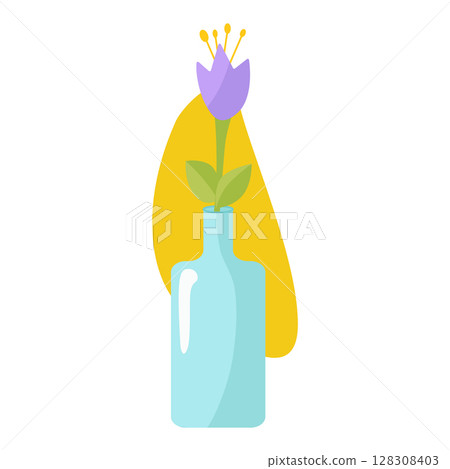 Spring lilac flower in a vase. Vector illustration for design, printing on paper or fabric. Isolated. 128308403