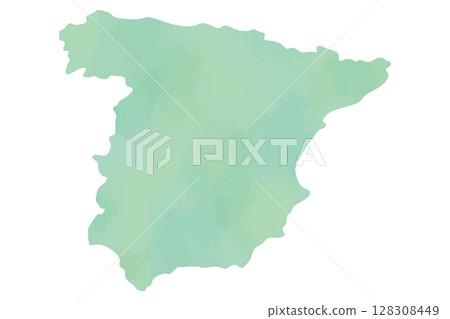 西班牙地圖輪廓（水彩紋理，綠色） 128308449