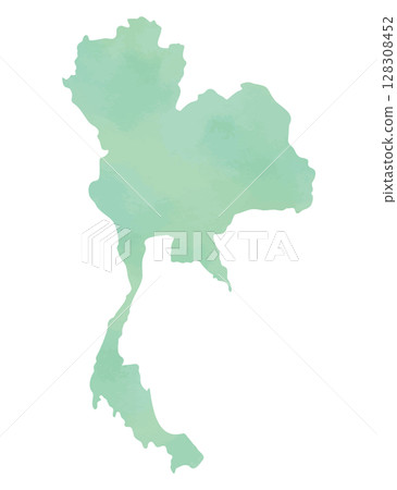 泰國地圖輪廓（水彩紋理，綠色） 128308452