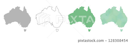 Australia map silhouette set (gray, line, green, watercolor style) Australia map silhouette set (gray, line, green, watercolor style) 128308454