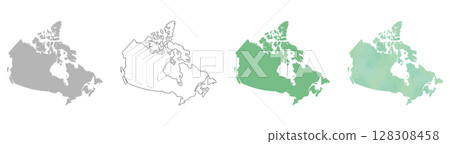 Canada map silhouette set (gray, line, green, watercolor style) Canada map silhouette set (gray, line, green, watercolor style) 128308458