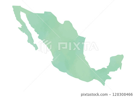 墨西哥地圖輪廓（水彩紋理，綠色） 128308466