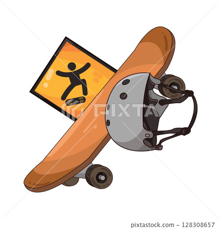 illustration of skateboard with helmet 128308657