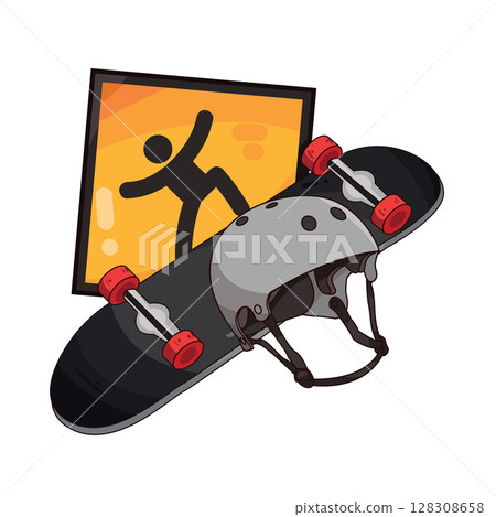 illustration of skateboard with helmet 128308658