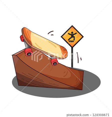 illustration of skateboard on skateboard ramp illustration of skateboard on skateboard ramp 128308671