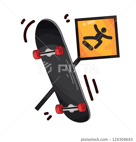 illustration of skateboard with skateboard area sign illustration of skateboard with skateboard area sign 128308683