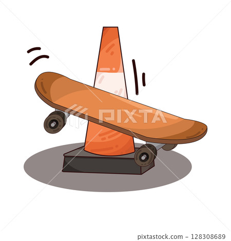 illustration of skateboard with traffic cone illustration of skateboard with traffic cone 128308689