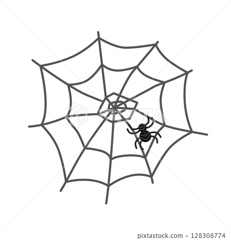 A black web and a spider. Vector illustration isolated on a white background. For a postcard design or decor for Halloween 128308774