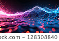 An abstract digital waveform with glowing particles in vibrant pink and blue colors, creating a sense of dynamic flow and technology. - Generic AI Image 128308840