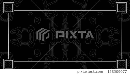 Image of white line frame of interface over thin white lines moving organically like fluid on a blac Image of white line frame of interface over thin white lines moving organically like fluid on a blac 128309077