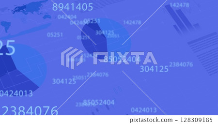 Image of digital interface with numbers changing, financial data processing and statistics recording Image of digital interface with numbers changing, financial data processing and statistics recording 128309185