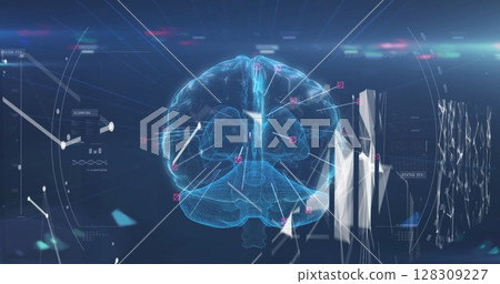 Image of glowing human brain with digital interface data processing Image of glowing human brain with digital interface data processing 128309227