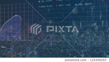 Image of silver coins falling over stock exchange financial data processing 128309283