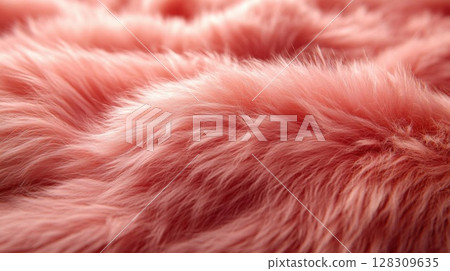 Pink fur texture background. Close-up of fluffy pink fur. 128309635