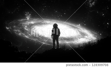 Astronaut looking at the planet Earth in space. 3d rendering. 128309708