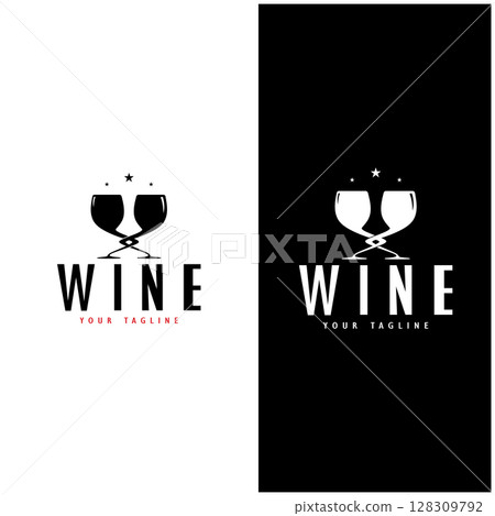 Wine logo with wine glasses and bottles.for night clubs,bars,cafe and wine shops. 128309792