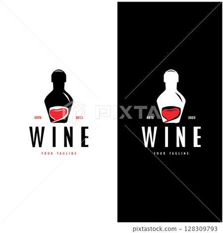 Wine logo with wine glasses and bottles.for night clubs,bars,cafe and wine shops. Wine logo with wine glasses and bottles.for night clubs,bars,cafe and wine shops. 128309793