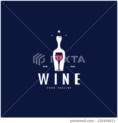 Wine logo with wine glasses and bottles.for night clubs,bars,cafe and wine shops. 128309813