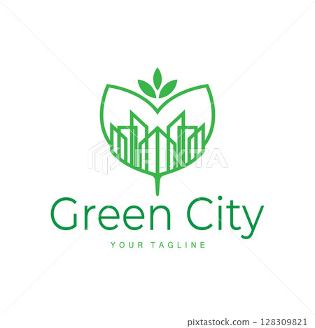 green and healthy modern city with leaf logo design for business, property, building, eco city, future city, architect, environmentally friendly green and healthy modern city with leaf logo design for business, property, building, eco city, future city, architect, environmentally friendly 128309821