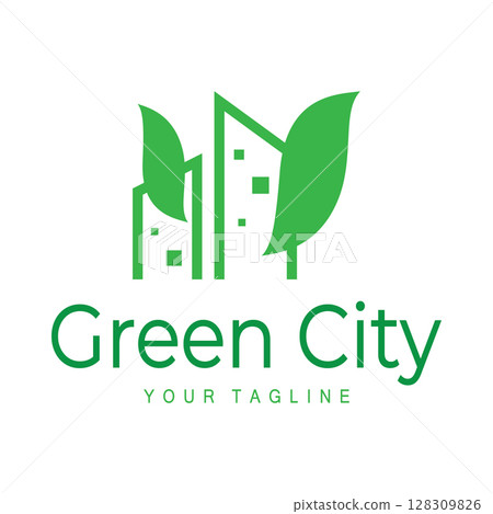 green and healthy modern city with leaf logo design for business, property, building, eco city, future city, architect, environmentally friendly green and healthy modern city with leaf logo design for business, property, building, eco city, future city, architect, environmentally friendly 128309826