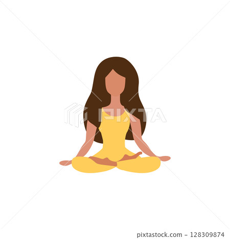 A girl does yoga padmasana pose. 128309874