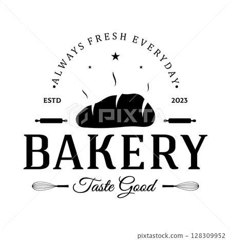 Bakery logo badge retro vector illustration.for cupcake,bakery.cake Vintage typography logo design. 128309952