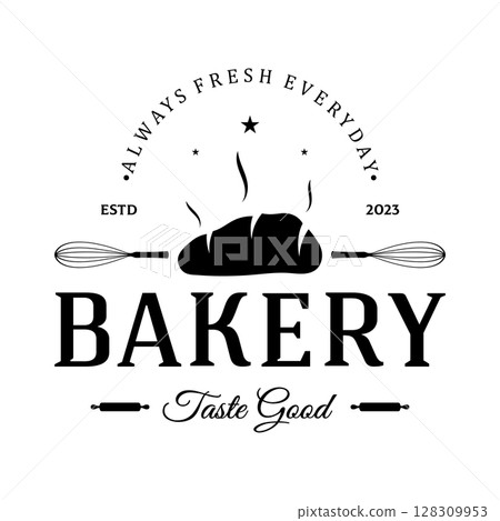 Bakery logo badge retro vector illustration.for cupcake,bakery.cake Vintage typography logo design. 128309953