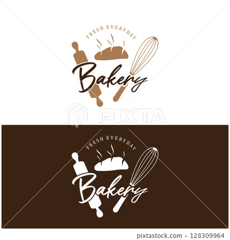 Bakery logo badge retro vector illustration.for cupcake,bakery.cake Vintage typography logo design. 128309964