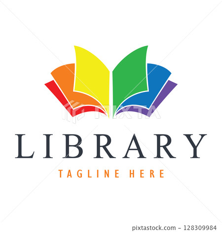 book or library logo for bookstores, book companies, publishers, encyclopedias, libraries, education, digital books, vectors 128309984
