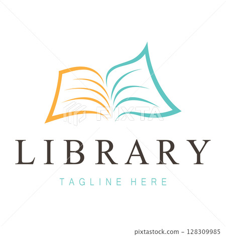 book or library logo for bookstores, book companies, publishers, encyclopedias, libraries, education, digital books, vectors 128309985