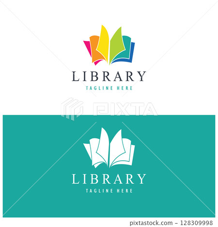 book or library logo for bookstores, book companies, publishers, encyclopedias, libraries, education, digital books, vectors 128309998