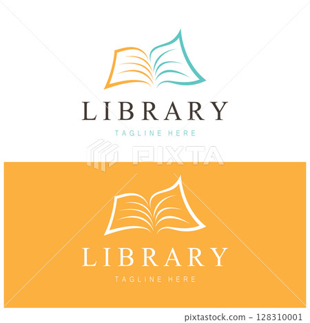 book or library logo for bookstores, book companies, publishers, encyclopedias, libraries, education, digital books, vectors 128310001