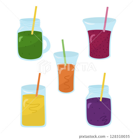 Smoothie set. Detox, proper nutrition. Vector. In the style of hand drawing. 128310035