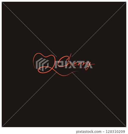 Fresh cherry fruit logo with minimalist leaf line art style. for fruit shop, cherry farm, cake, business, 128310209