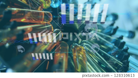 Image of statistics recording and data processing over scientific laboratory 128310613